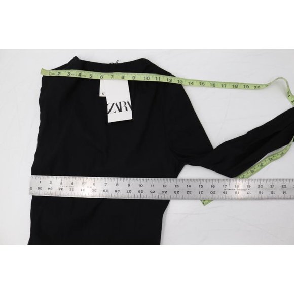 NWT ZARA Top Womens Medium Asymmetric High Collar Long Sleeve Cutout Back linen - Picture 11 of 11